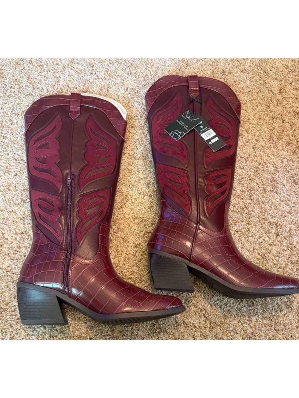 Madden NYC Womens Red Western Croc Boots Sz 9 Butterfly Comfort Foam Insole